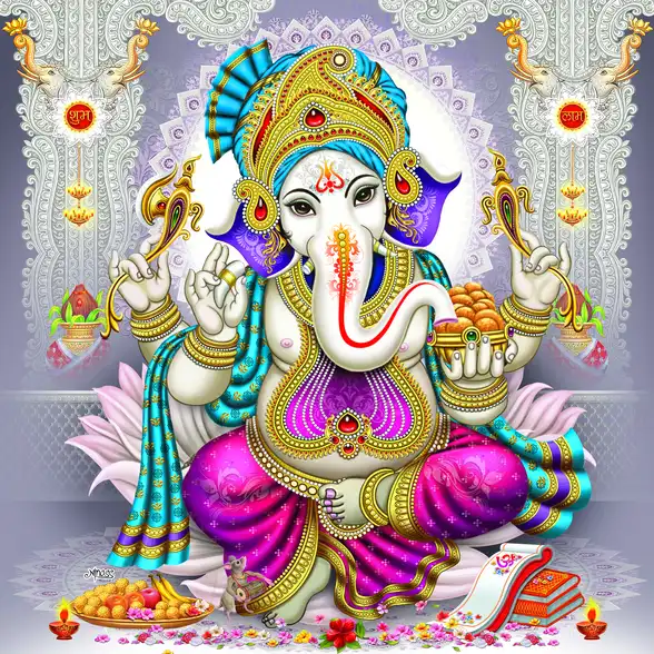 0165 Ganesh Ji Plain, Glitter, Stone, Crystal High Gloss Decorative Tile by Global Art