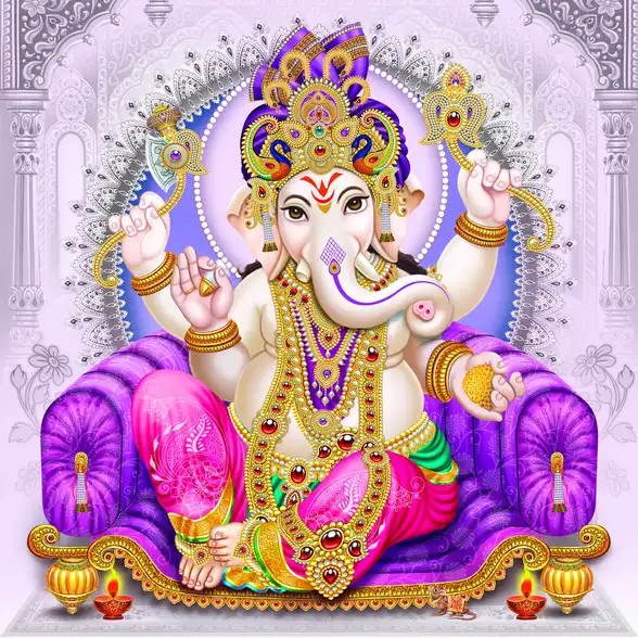 0169 Ganesh Ji Plain, Glitter, Stone, Crystal High Gloss Decorative Tile by Global Art