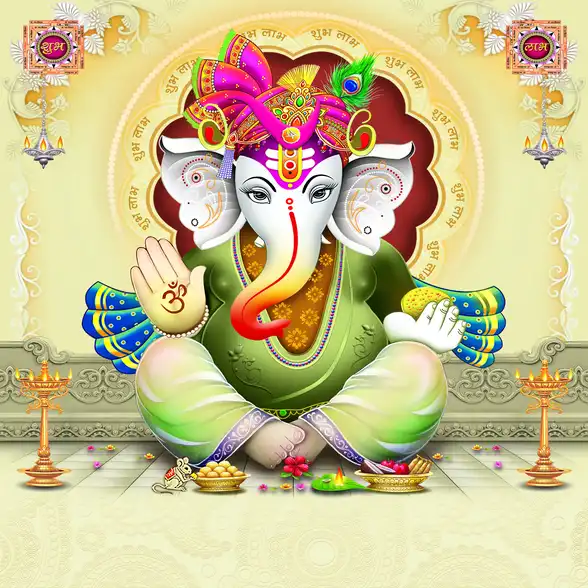 1769 Ganesh Ji Plain, Glitter, Stone, Crystal High Gloss Decorative Tile by Global Art