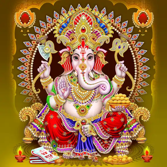 0171 Ganesh Ji Plain, Glitter, Stone, Crystal High Gloss Decorative Tile by Global Art