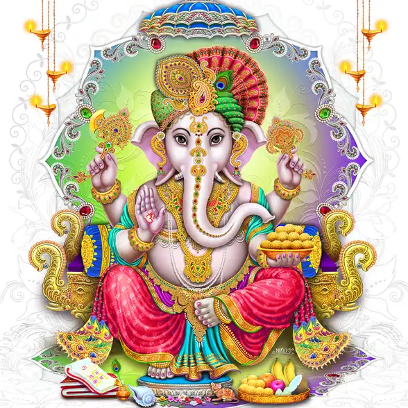 0172 Ganesh Ji Plain, Glitter, Stone, Crystal High Gloss Decorative Tile by Global Art