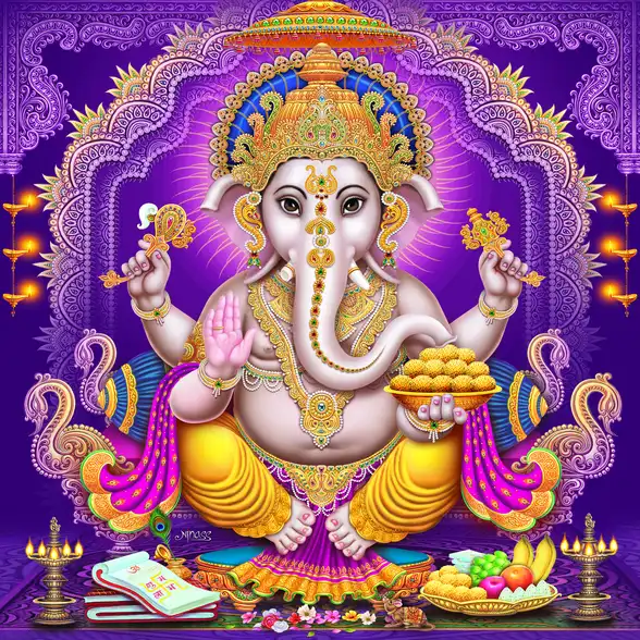 0173 Ganesh Ji Plain, Glitter, Stone, Crystal High Gloss Decorative Tile by Global Art