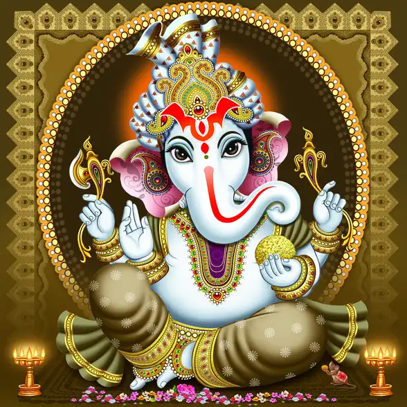 0174 Ganesh Ji Plain, Glitter, Stone, Crystal High Gloss Decorative Tile by Global Art