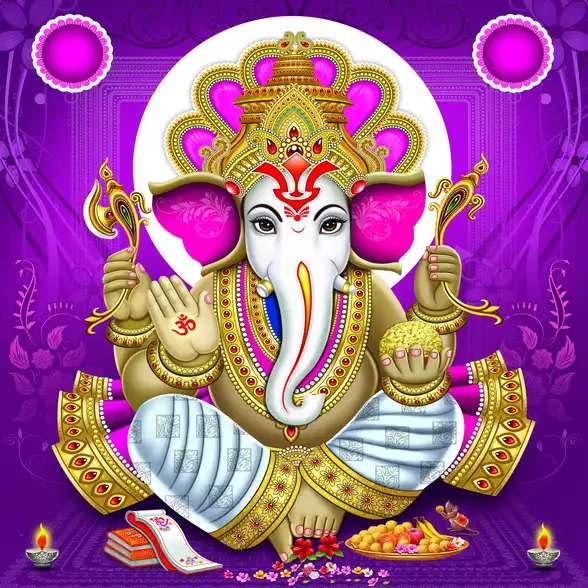 0175 Ganesh Ji Plain, Glitter, Stone, Crystal High Gloss Decorative Tile by Global Art