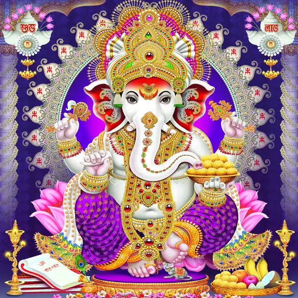 0177 Ganesh Ji Plain, Glitter, Stone, Crystal High Gloss Decorative Tile by Global Art