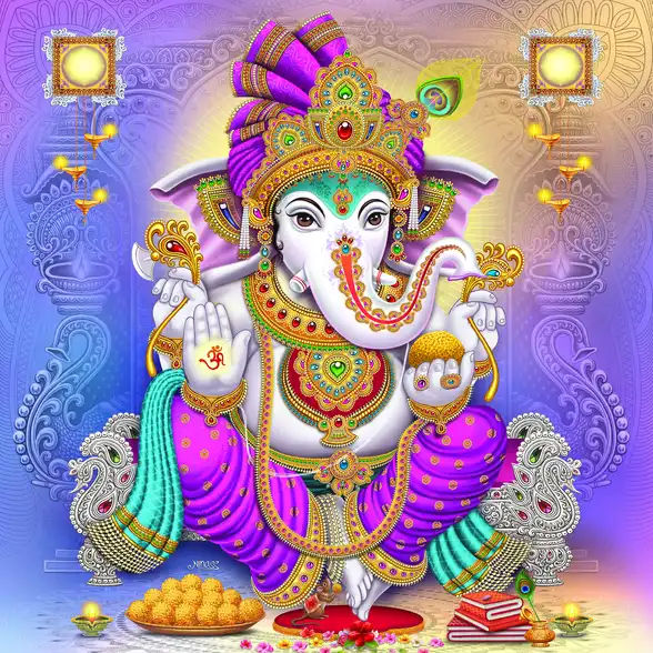 0180 Ganesh Ji Plain, Glitter, Stone, Crystal High Gloss Decorative Tile by Global Art