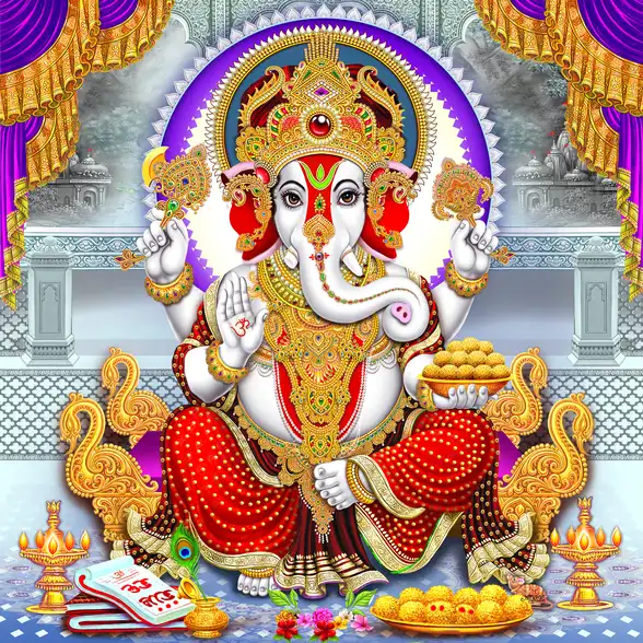 0179 Ganesh Ji Plain, Glitter, Stone, Crystal High Gloss Decorative Tile by Global Art