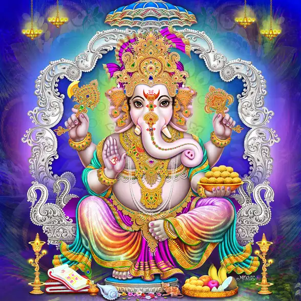 0181 Ganesh Ji Plain, Glitter, Stone, Crystal High Gloss Decorative Tile by Global Art
