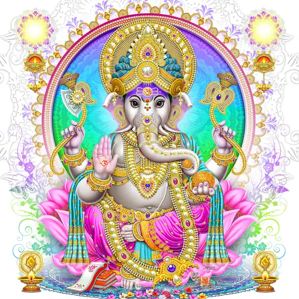 0184 Ganesh Ji Plain, Glitter, Stone, Crystal High Gloss Decorative Tile by Global Art