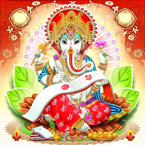 0182 Ganesh Ji Plain, Glitter, Stone, Crystal High Gloss Decorative Tile by Global Art