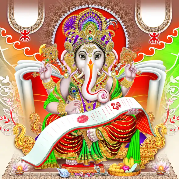 0183 Ganesh Ji Plain, Glitter, Stone, Crystal High Gloss Decorative Tile by Global Art