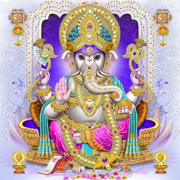 0185 Ganesh Ji Plain, Glitter, Stone, Crystal High Gloss Decorative Tile by Global Art