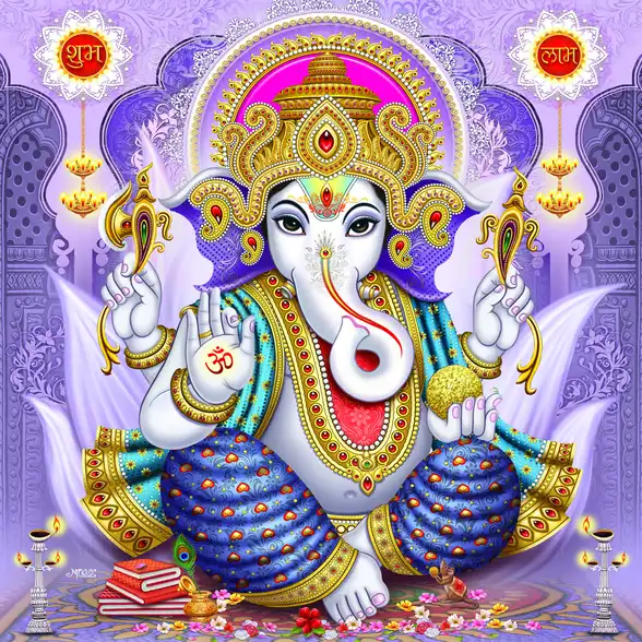 0186 Ganesh Ji Plain, Glitter, Stone, Crystal High Gloss Decorative Tile by Global Art
