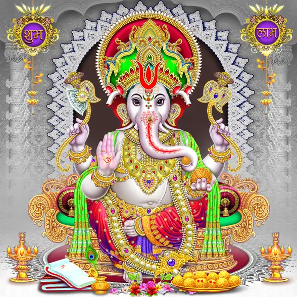 0188 Ganesh Ji Plain, Glitter, Stone, Crystal High Gloss Decorative Tile by Global Art