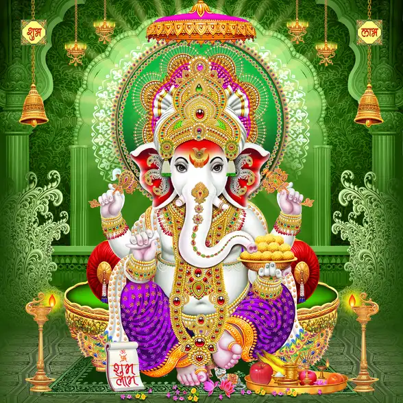 0189 Ganesh Ji Plain, Glitter, Stone, Crystal High Gloss Decorative Tile by Global Art