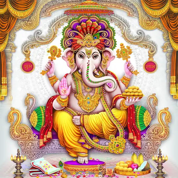0191 Ganesh Ji Plain, Glitter, Stone, Crystal High Gloss Decorative Tile by Global Art