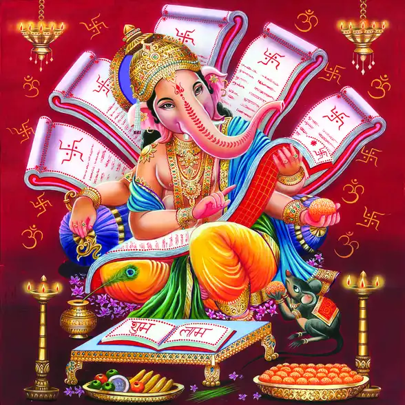 0193 Ganesh Ji Plain, Glitter, Stone, Crystal High Gloss Decorative Tile by Global Art
