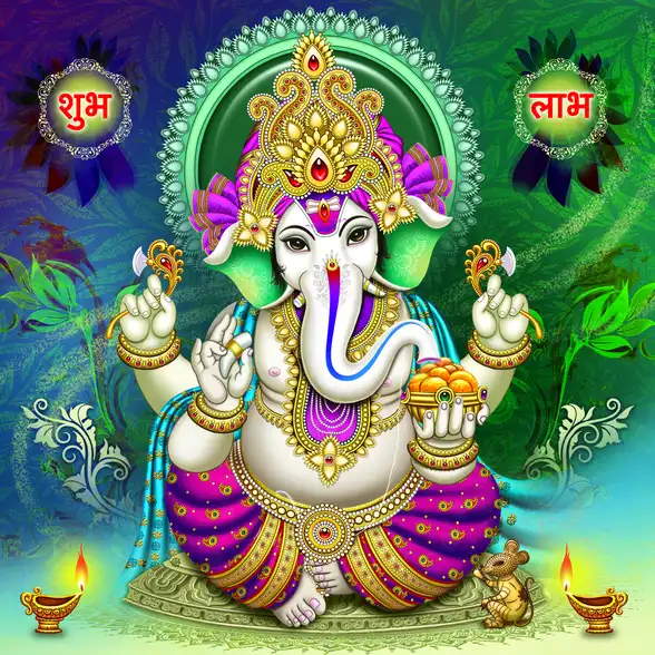 0195 Ganesh Ji Plain, Glitter, Stone, Crystal High Gloss Decorative Tile by Global Art