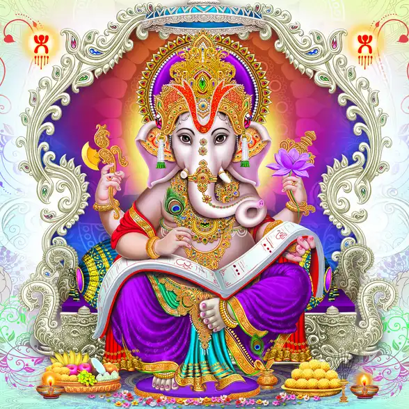 0192 Ganesh Ji Plain, Glitter, Stone, Crystal High Gloss Decorative Tile by Global Art