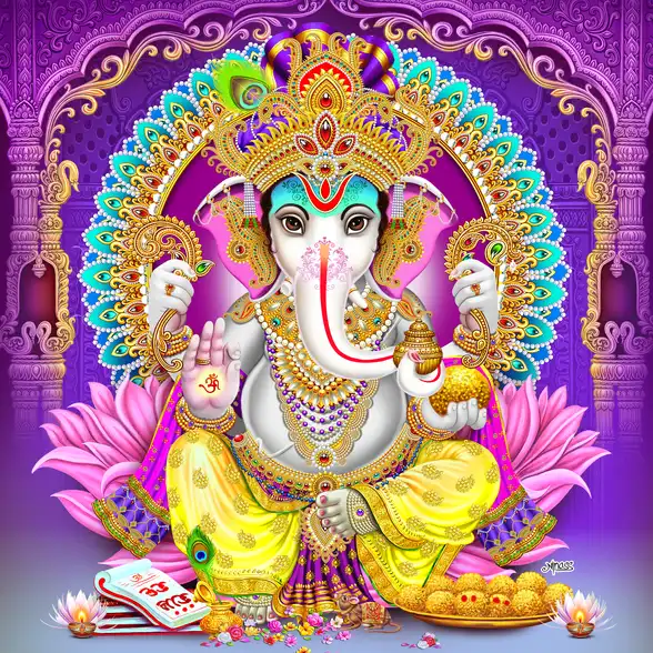 0194 Ganesh Ji Plain, Glitter, Stone, Crystal High Gloss Decorative Tile by Global Art