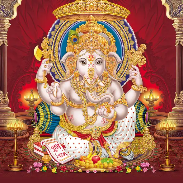 0196 Ganesh Ji Plain, Glitter, Stone, Crystal High Gloss Decorative Tile by Global Art