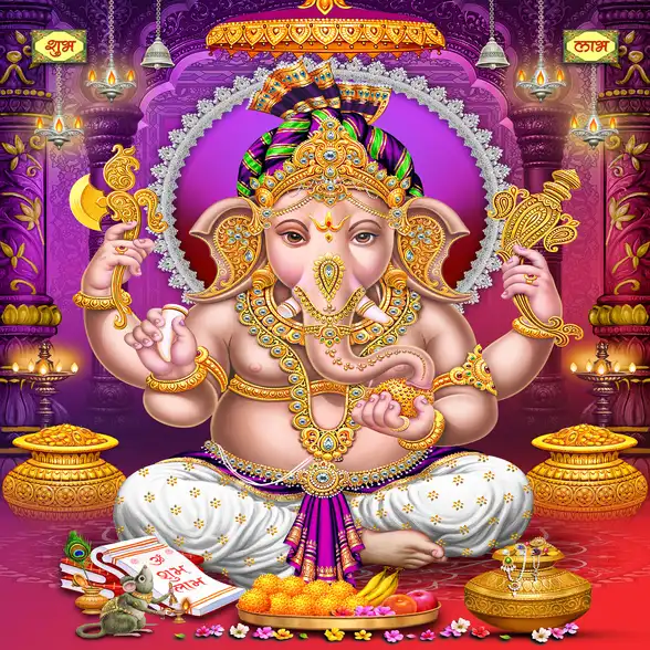 1754 Ganesh Ji Plain, Glitter, Stone, Crystal High Gloss Decorative Tile by Global Art
