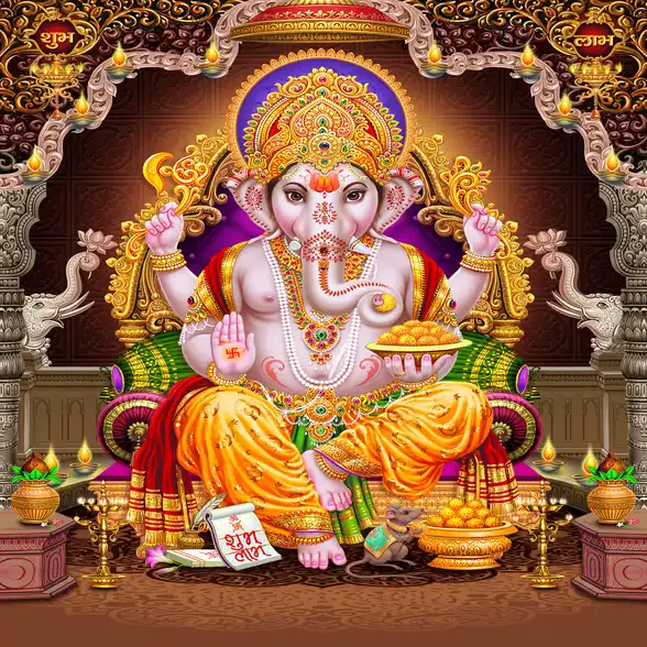 1753 Ganesh Ji Plain, Glitter, Stone, Crystal High Gloss Decorative Tile by Global Art
