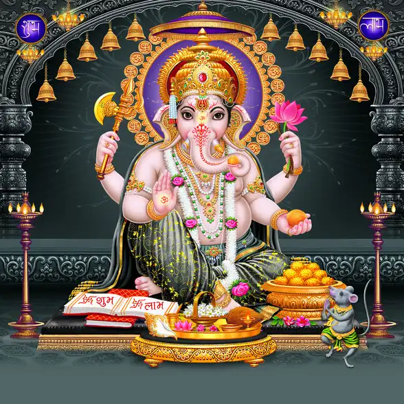 1757 Ganesh Ji Plain, Glitter, Stone, Crystal High Gloss Decorative Tile by Global Art