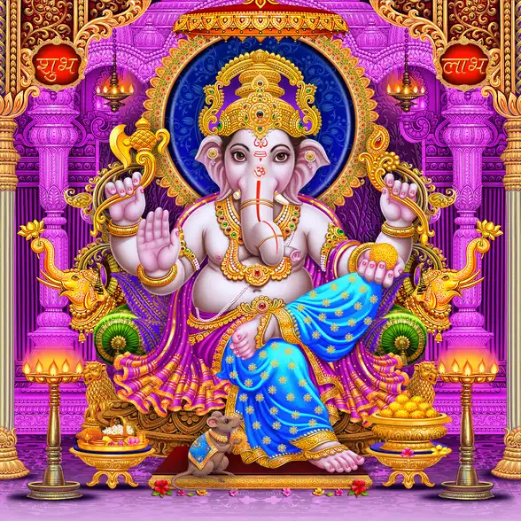 1758 Ganesh Ji Plain, Glitter, Stone, Crystal High Gloss Decorative Tile by Global Art