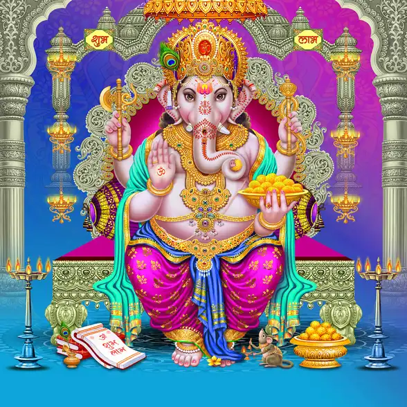 1761 Ganesh Ji Plain, Glitter, Stone, Crystal High Gloss Decorative Tile by Global Art