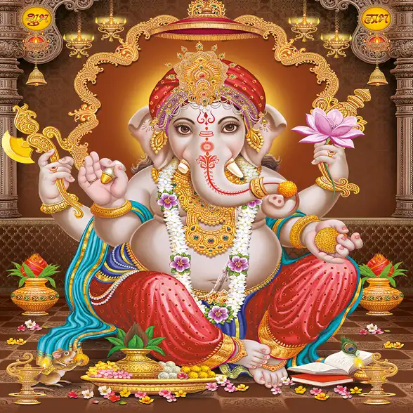 1762 Ganesh Ji Plain, Glitter, Stone, Crystal High Gloss Decorative Tile by Global Art