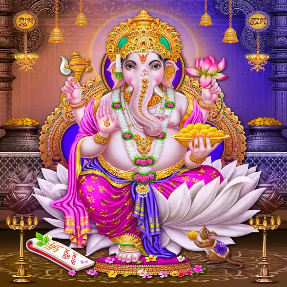 1764 Ganesh Ji Plain, Glitter, Stone, Crystal High Gloss Decorative Tile by Global Art