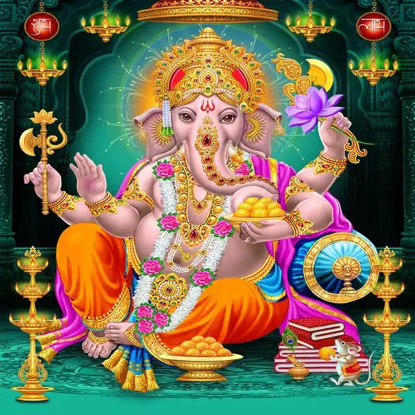 1763 Ganesh Ji Plain, Glitter, Stone, Crystal High Gloss Decorative Tile by Global Art