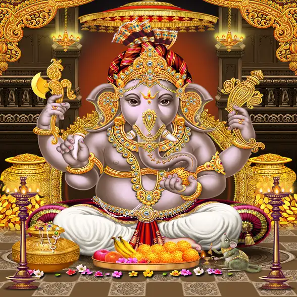 1765 Ganesh Ji Plain, Glitter, Stone, Crystal High Gloss Decorative Tile by Global Art