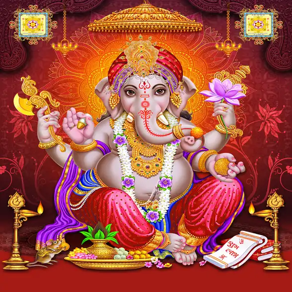 1766 Ganesh Ji Plain, Glitter, Stone, Crystal High Gloss Decorative Tile by Global Art