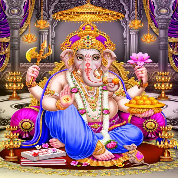 1767 Ganesh Ji Plain, Glitter, Stone, Crystal High Gloss Decorative Tile by Global Art