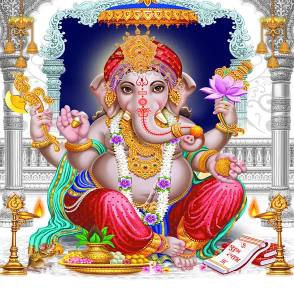 1772 Ganesh Ji Plain, Glitter, Stone, Crystal High Gloss Decorative Tile by Global Art