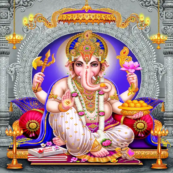 1770 Ganesh Ji Plain, Glitter, Stone, Crystal High Gloss Decorative Tile by Global Art