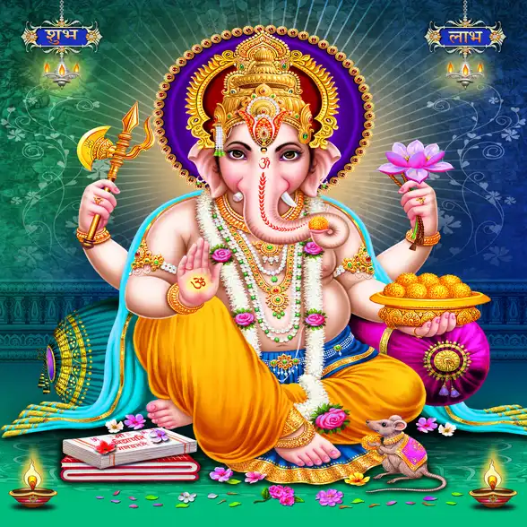 1771 Ganesh Ji Plain, Glitter, Stone, Crystal High Gloss Decorative Tile by Global Art