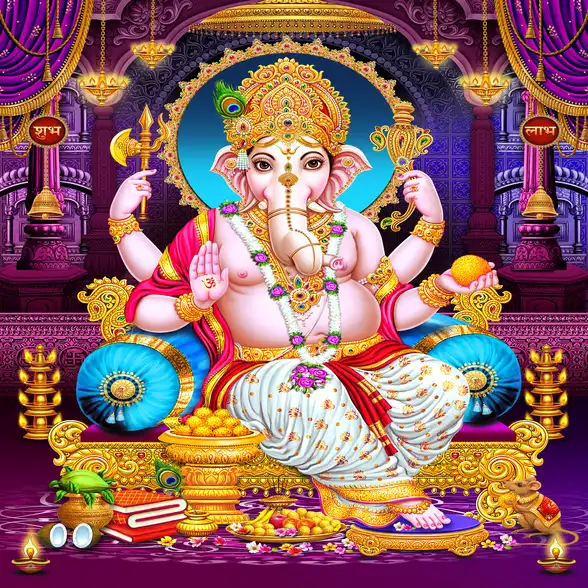 1773 Ganesh Ji Plain, Glitter, Stone, Crystal High Gloss Decorative Tile by Global Art