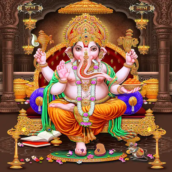 1777 Ganesh Ji Plain, Glitter, Stone, Crystal High Gloss Decorative Tile by Global Art