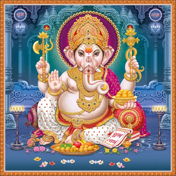 1886 Ganesh Ji Plain, Glitter, Stone, Crystal High Gloss Decorative Tile by Global Art