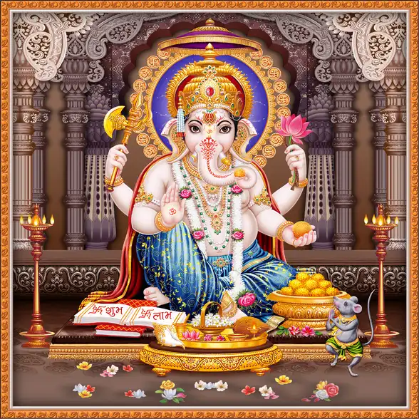 1885 Ganesh Ji Plain, Glitter, Stone, Crystal High Gloss Decorative Tile by Global Art