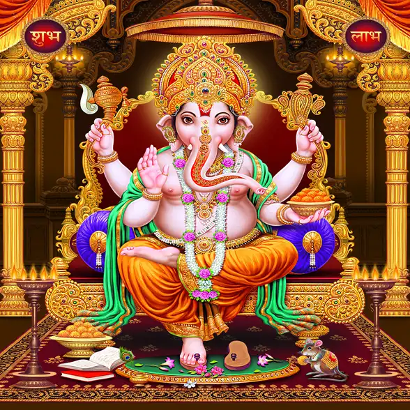 1776 Ganesh Ji Plain, Glitter, Stone, Crystal High Gloss Decorative Tile by Global Art