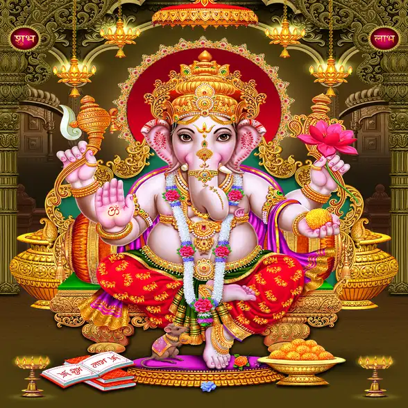1775 Ganesh Ji Plain, Glitter, Stone, Crystal High Gloss Decorative Tile by Global Art