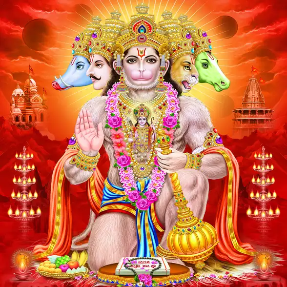 0418 Hanuman Ji Plain, Glitter, Stone, Crystal High Gloss Decorative Tile by Global Art