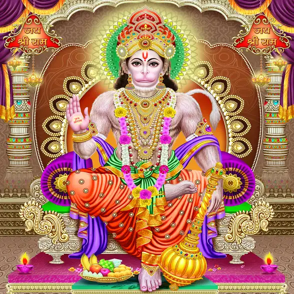 0419 Hanuman Ji Plain, Glitter, Stone, Crystal High Gloss Decorative Tile by Global Art