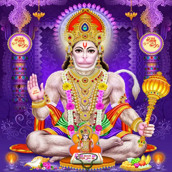 0420 Hanuman Ji Plain, Glitter, Stone, Crystal High Gloss Decorative Tile by Global Art