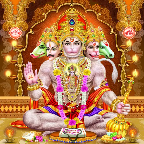 0421 Hanuman Ji Plain, Glitter, Stone, Crystal High Gloss Decorative Tile by Global Art