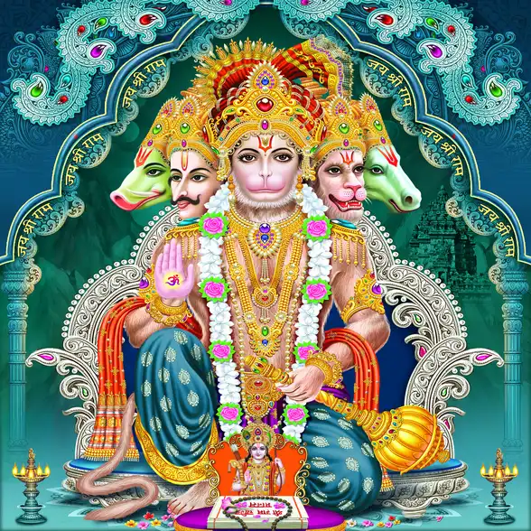 0422 Hanuman Ji Plain, Glitter, Stone, Crystal High Gloss Decorative Tile by Global Art